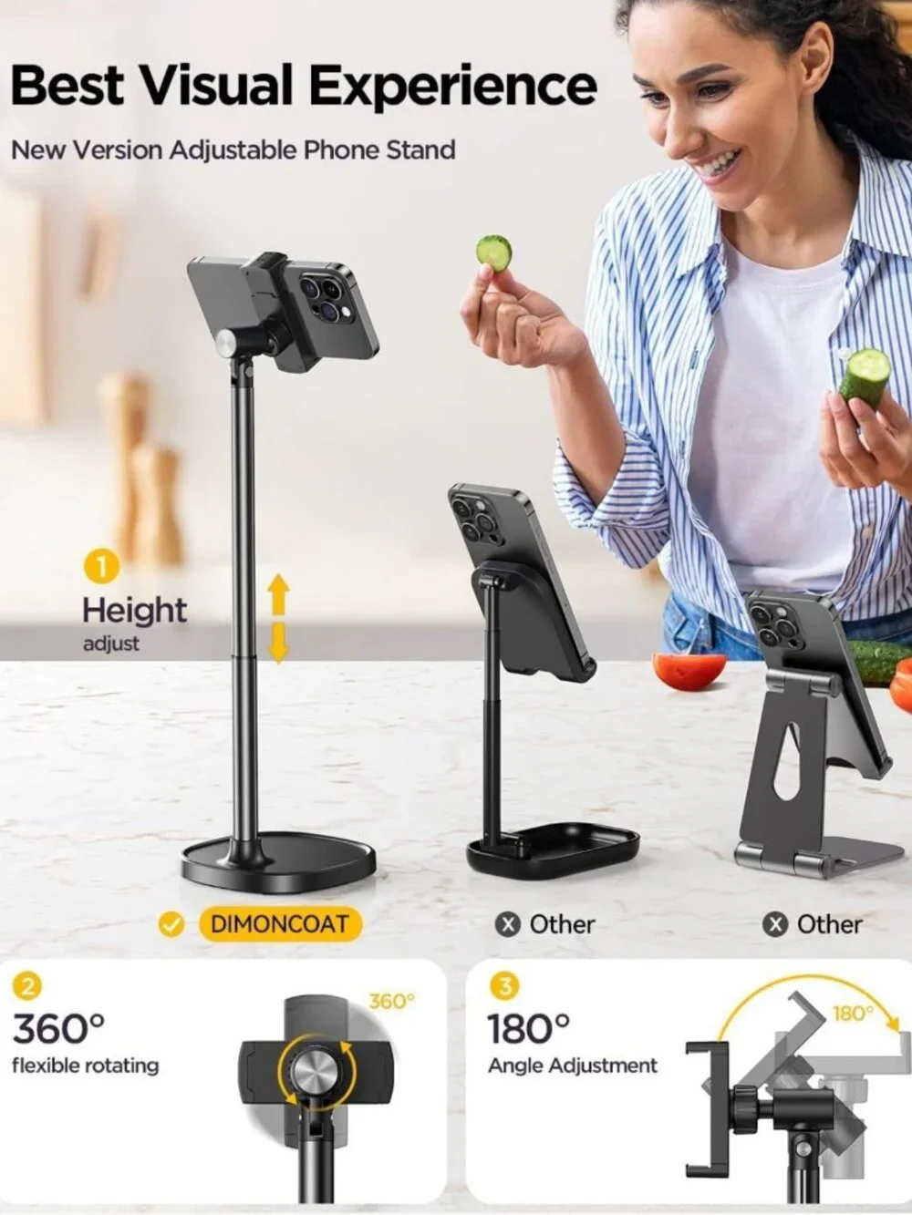 Adjustable Aluminum Phone Stand for Desk, Universal Holder for iPhone & Cell